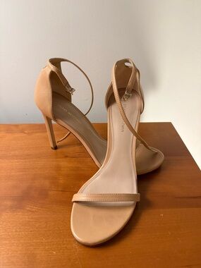 Stuart Weitzman Beige Ankle-Strap Open-Toe Heels